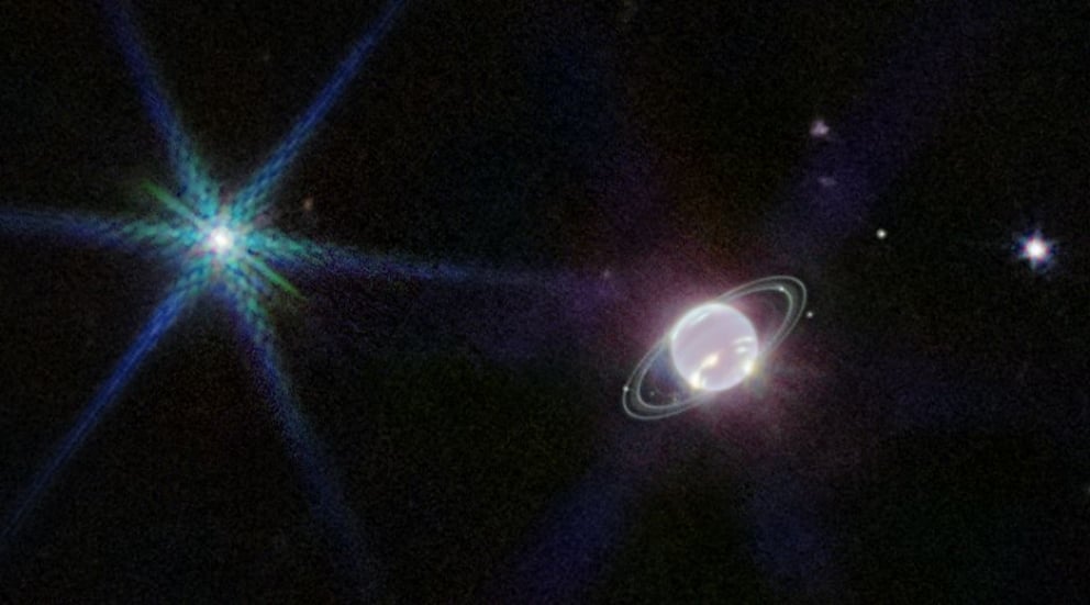 Neptuno y sus anillos captado por el telescopio James Webb