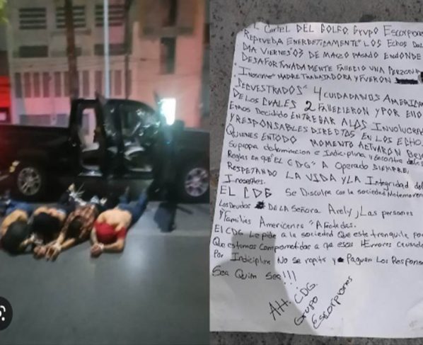 En una carta obtenida a través de un agente del orden público del estado de Tamaulipas, la facción Scorpions del cartel del Golfo se disculpó con los residentes de Matamoros donde los estadounidenses fueron secuestrados, la mujer mexicana que murió en el tiroteo del cartel y los cuatro estadounidenses y sus familias.