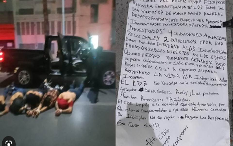 En una carta obtenida a través de un agente del orden público del estado de Tamaulipas, la facción Scorpions del cartel del Golfo se disculpó con los residentes de Matamoros donde los estadounidenses fueron secuestrados, la mujer mexicana que murió en el tiroteo del cartel y los cuatro estadounidenses y sus familias.