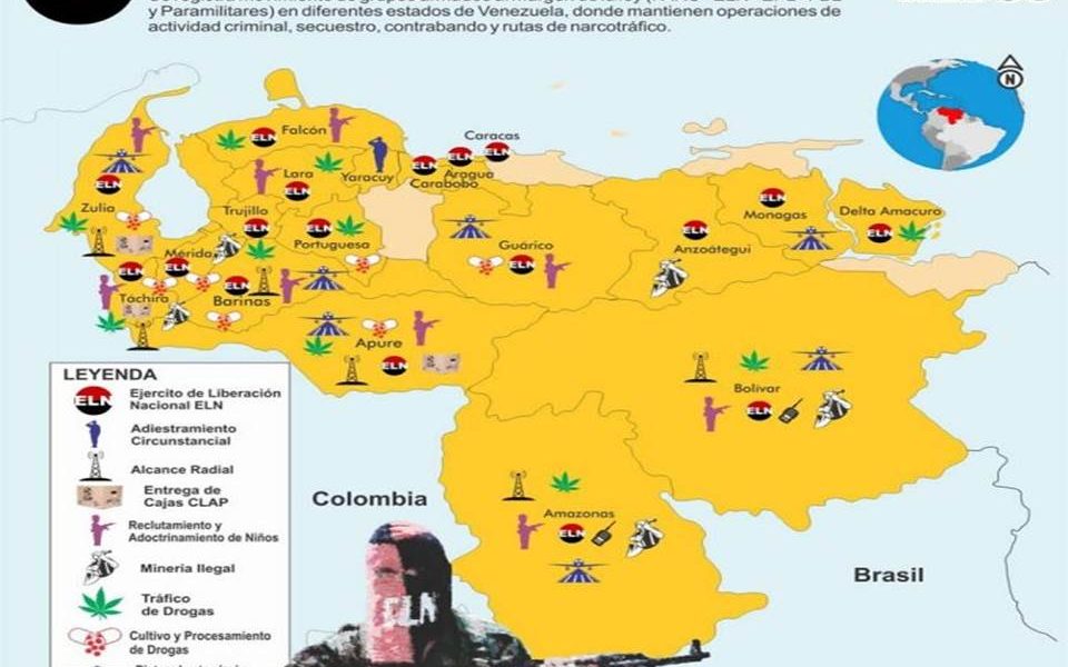 Fuentes de inteligencia así como la misión de la ONU en Venezuela han constatado la presencia en 10 municipios de cuatro estados por fuera de la región fronteriza. En la zona conocida como el Arco Minero del estado Bolívar.