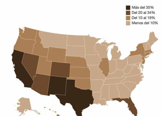 Nuevo México Texas y California son los Estados con mayor porcentaje de población hispana en EE UU.