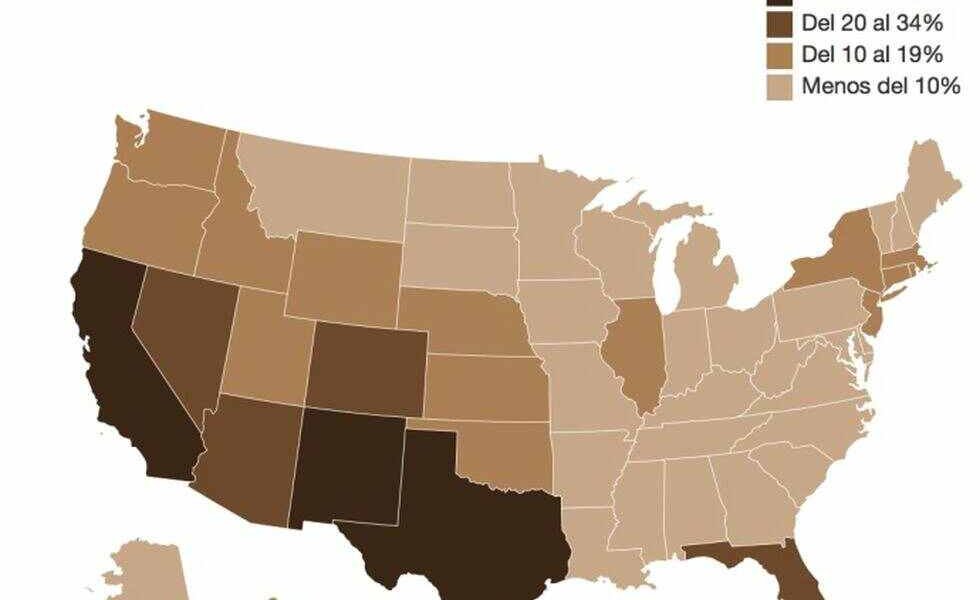 Nuevo México Texas y California son los Estados con mayor porcentaje de población hispana en EE UU.