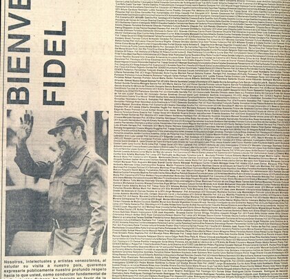 Conozca quienes firmaron la carta de bienvenida de Fidel Castro a Venezuela y el análisis político del autor acerca del impacto de Castro en la vida de Chávez y de toda Venezuela.