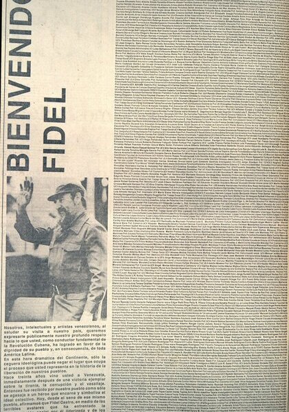 Conozca quienes firmaron la carta de bienvenida de Fidel Castro a Venezuela y el análisis político del autor acerca del impacto de Castro en la vida de Chávez y de toda Venezuela.