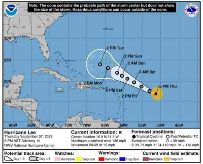 El huracán Lee se intensificó muy rápidamente hasta alcanzar la categoría 4 y seguirá ganando fuerza hasta convertirse en un ciclón 5