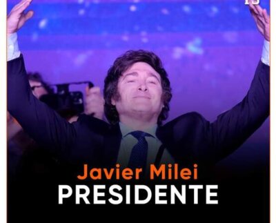 El candidato presidencial Javier Milei resultó electo presidente de Argentina con un 55,95% de los votos frente al 44,04% de los obtenidos por el candidato peronista, Sergio Massa quién felicitó a mi ley por su triunfo.