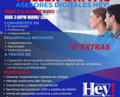 Hey Diario Digital, fiel a su misión de empoderar al público hispano, celebró el primer taller virtual de asesores digitales para explicarle a los asistentes, las herramientas tecnológicas que ponemos a su disposición para generar ingresos mediante diferentes modalidades.