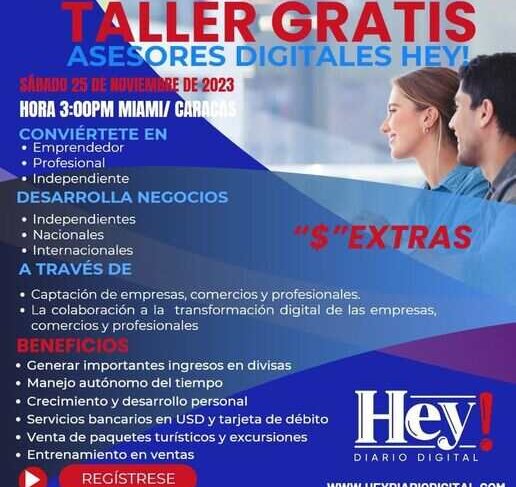 Hey Diario Digital, fiel a su misión de empoderar al público hispano, celebró el primer taller virtual de asesores digitales para explicarle a los asistentes, las herramientas tecnológicas que ponemos a su disposición para generar ingresos mediante diferentes modalidades.