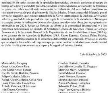 31 exmandatarios, miembros de la Iniciativa Democrática de España y las Américas alertan sobre un desbordamiento dictatorial en Venezuela.