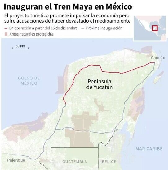 Primer tramo del Tren Maya generó críticas indígenas y ambientalistas, porque representa los primeros 473 kilómetros de los más de 1.500 presupuestados.