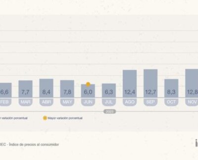 Inflación Argentina superó 254,2% interanual. El nivel general del Índice de precios al consumidor registró un alza mensual de 20,6% en enero